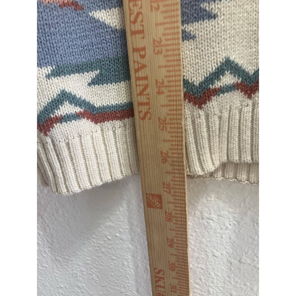 Vintage 90s Aztec Print Tribal Knit Pastel Southwestern Mock Neck Sweater Large - Picture 9 of 9